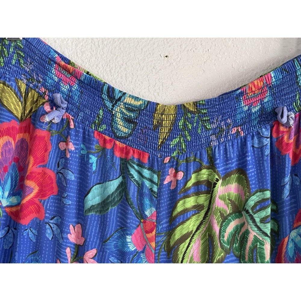 Johnny Was Rumba Tiered Pants L Blue Floral Rayon Palazzo Wide Leg Boho Resort - Picture 5 of 16